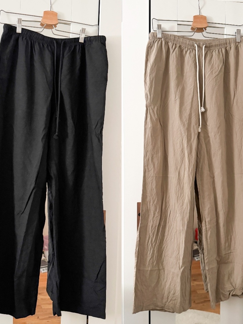 UNIQLO Set of 2 Linen-Blend Pants Black Beige NWOT size L